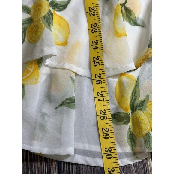 Japna Dress Womens M Petite Yellow Lemon Print Sleeveless Tiered Mini Boho - Picture 4 of 11